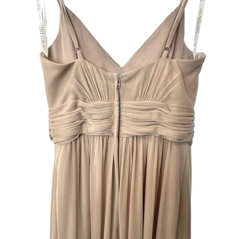 David's Bridal Spaghetti Strap Ruched Waist Mesh Dress Biscotti Size 2 Gown - Picture 9 of 16